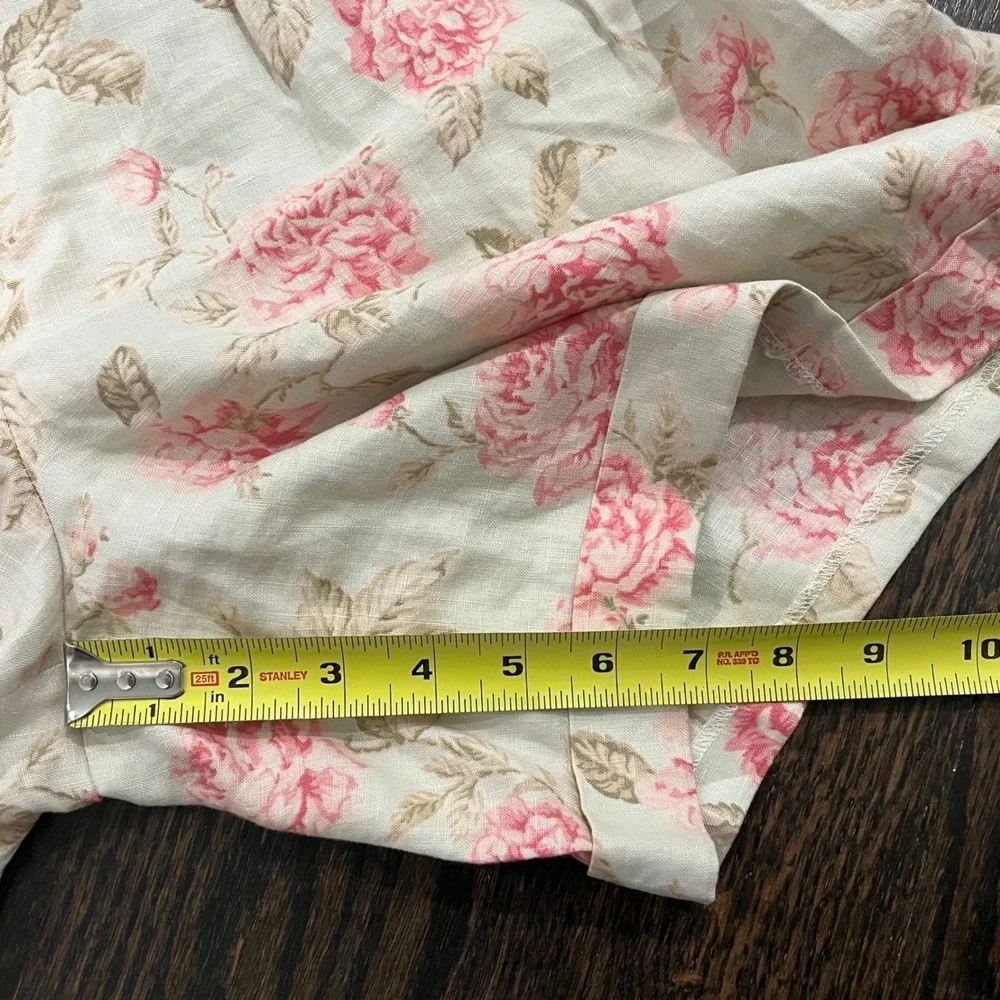 Vintage Lauren Ralph Lauren Shorts Womens 8 Beige Floral Linen Pleated Cuffed - Picture 7 of 7